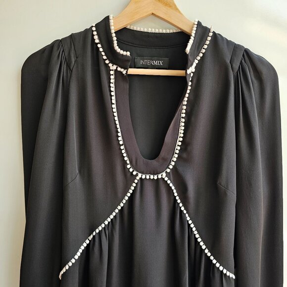 100% Silk Intermix Black Blouse W/ White Trim, Business Casual Office, Size 6 - Picture 6 of 10